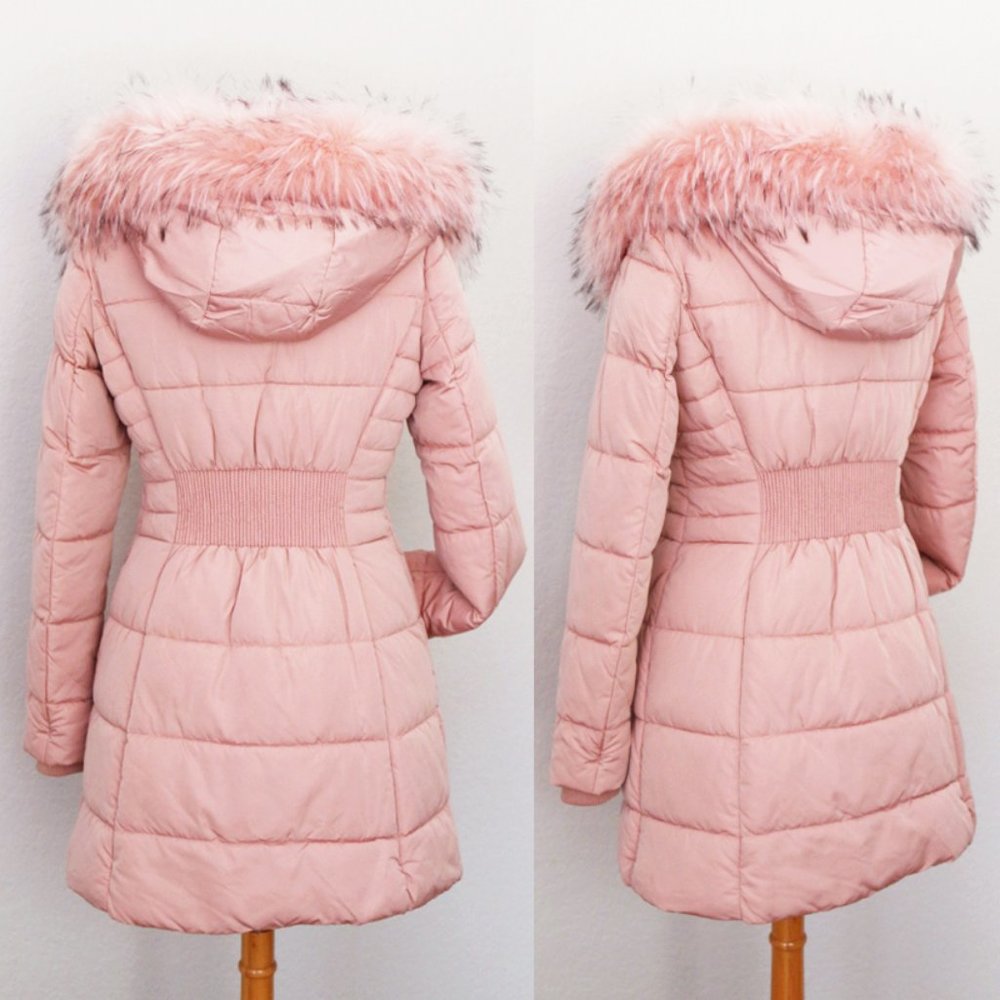 NEW Blush Pink Faux Fur Lined Puffer Coat Jacket - Picture 3 of 14
